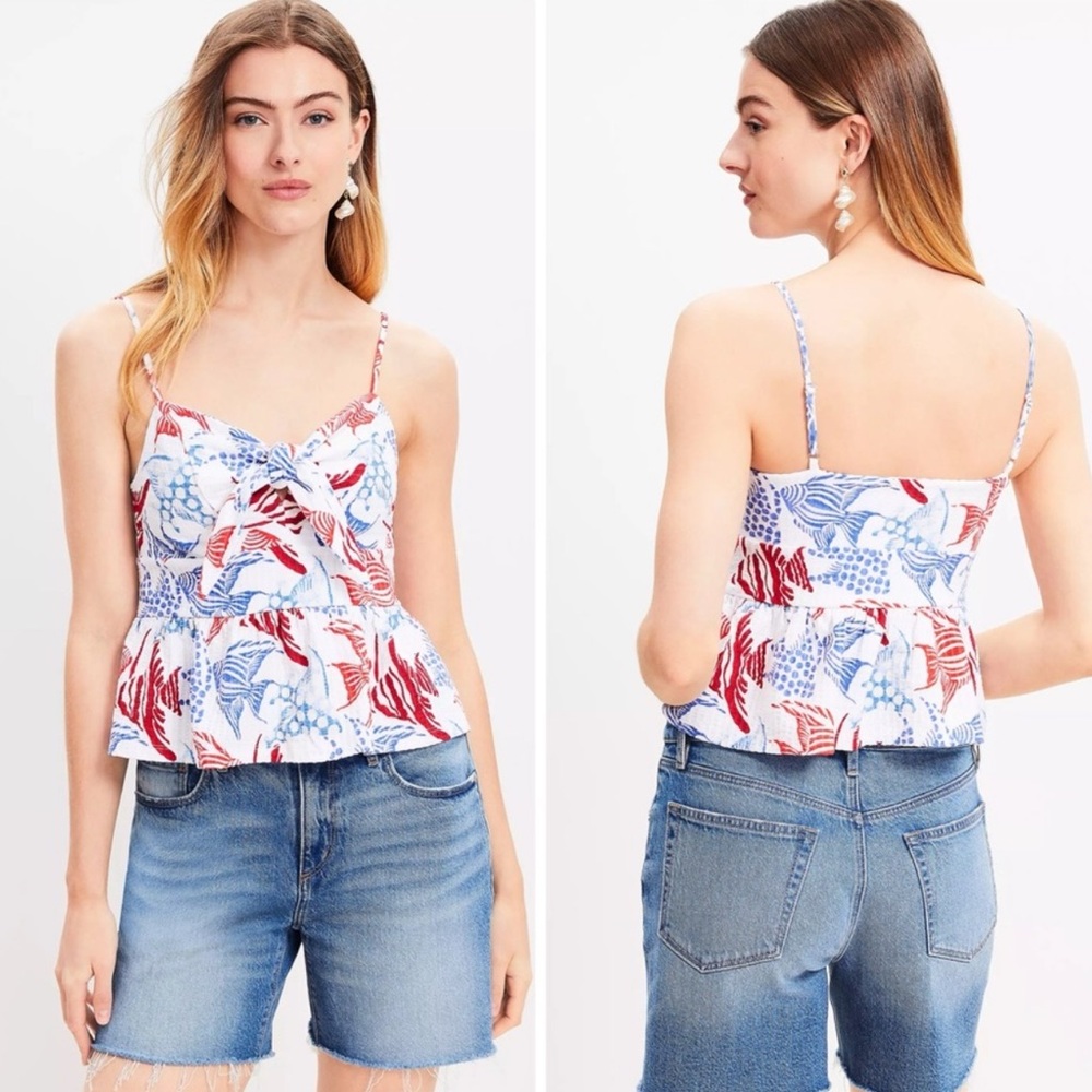 LOFT Sz M Fish Textured Tie Front Cami Tank Top